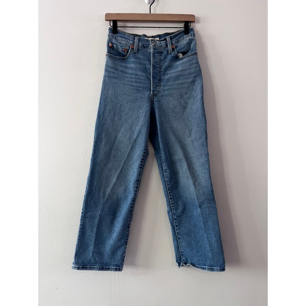 Levi's Ribcage Straight Ankle Jeans Medium Wash Cotton Poly Blend Denim size 28 - Picture 1 of 9